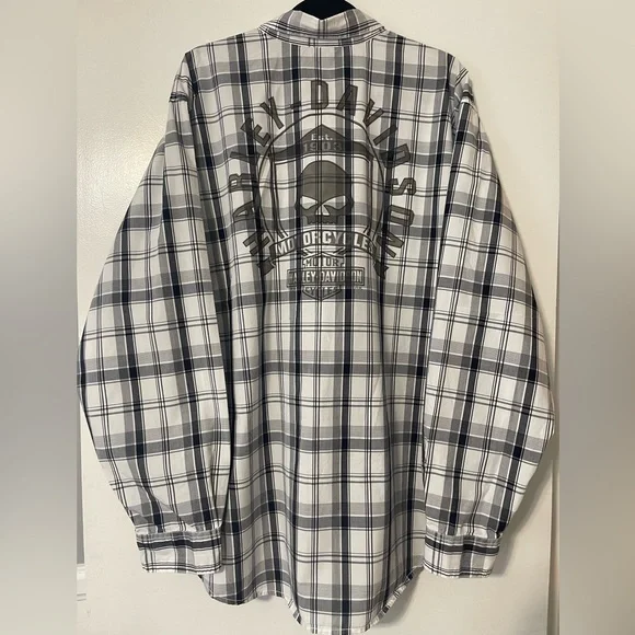 Harley Davidson Men’s Skull Shield Long Sleeve Button Down Shirt - Picture 2 of 9